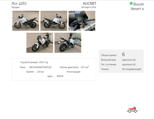 Мотоцикл DUCATI DesertX 2023, БЕЛЫЙ фото 6
